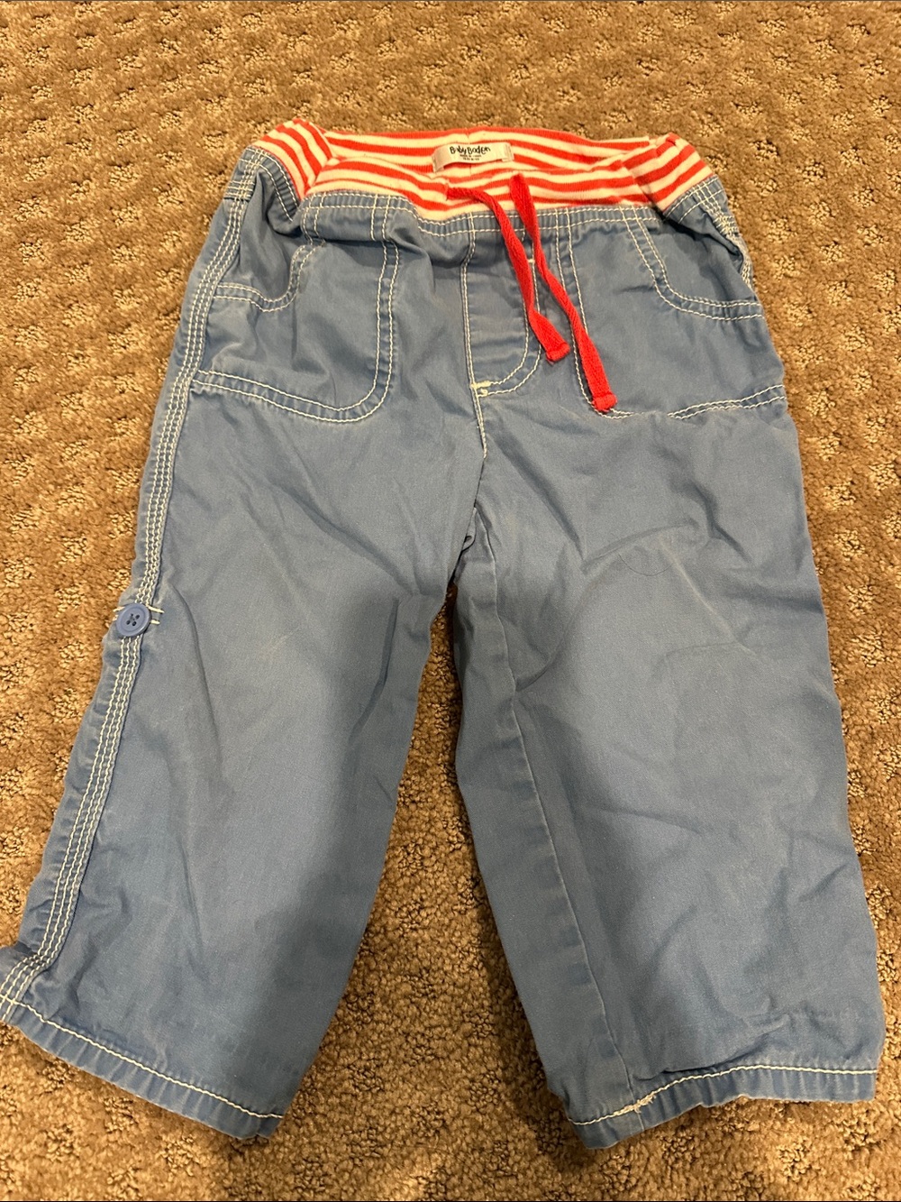 Baby Boden Light Blue Pull-On Pants with Red Stripe Waistband
